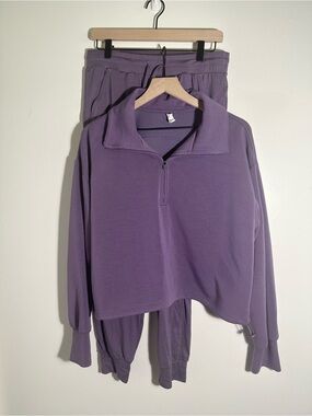 Zella Purple Quarter-Zip Sweatshirt and Joggers Set